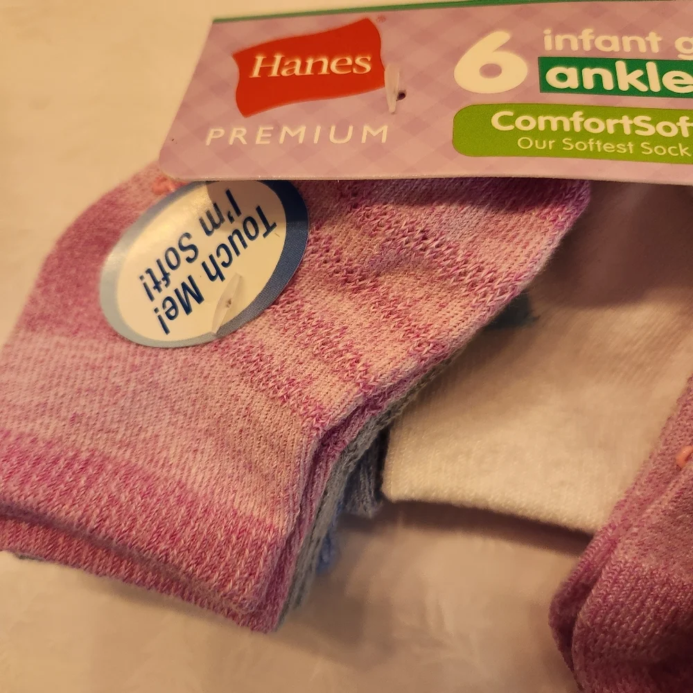 💕✨️NWT Hanes baby girl socks 6-12 months pink purple 6-pack